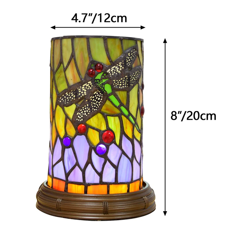 A76K American Country LED Glass Decorative Table Lamp Stained Glass USB Three-Tone Night Light