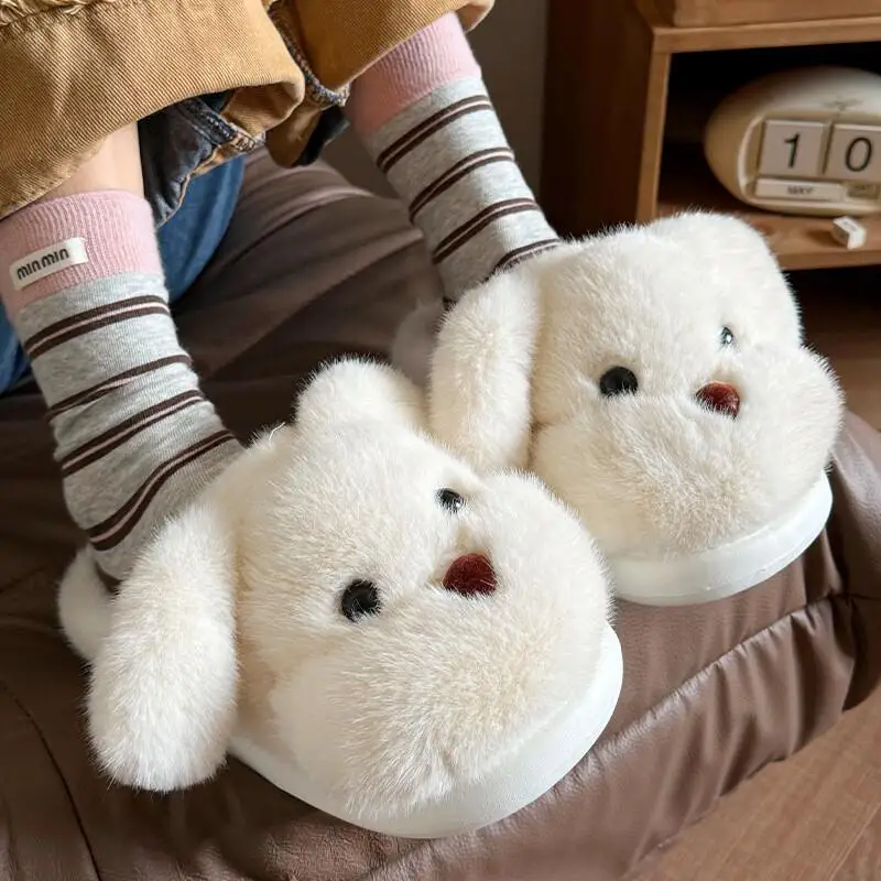 

Cute Fierce Puppy Slippers Winter New Indoor Home Anti Slip Warm Thick Sole Plush Slippers For Women Men Kawaii Fashion Trendy