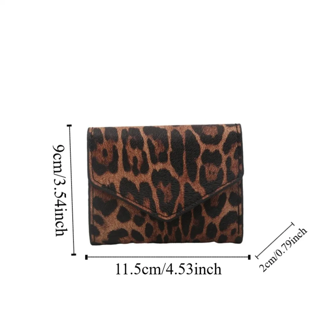 Mini Elegancki Portfelik w Leoparda Krótki Koreański Styl Etui na Karty Kopertówka Torebka Portmonetka na Monety Damska Skóra PU