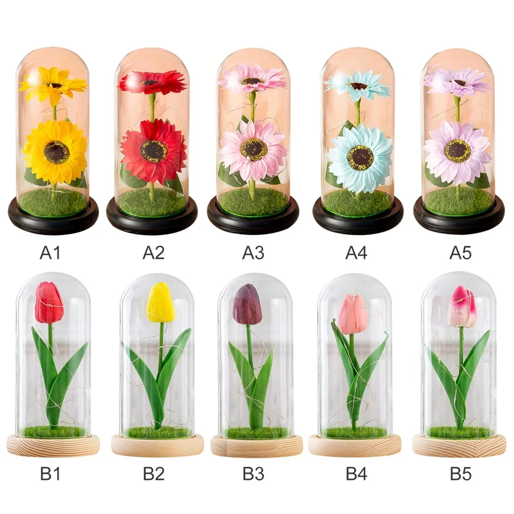 

Valentines Day Gift for Girlfriend LED Enchanted Galaxy Rose Eternal Sunflower In Dome Party Souvenirs Wedding Favor #