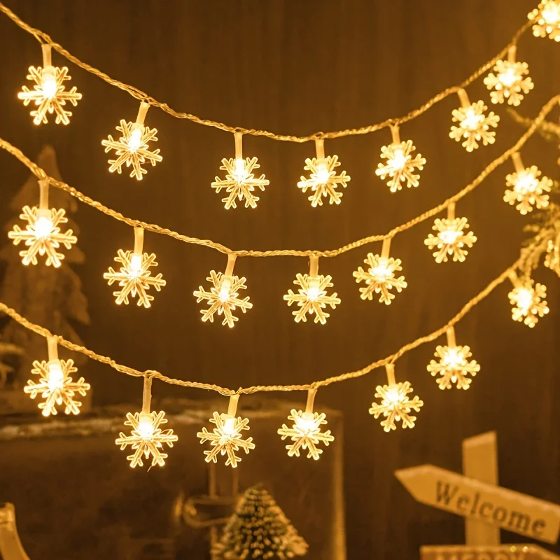LED Christmas Snowflake String Lights - Battery Operated(No Batteries) 3 Colors(Warm/White/Color) for Home Party