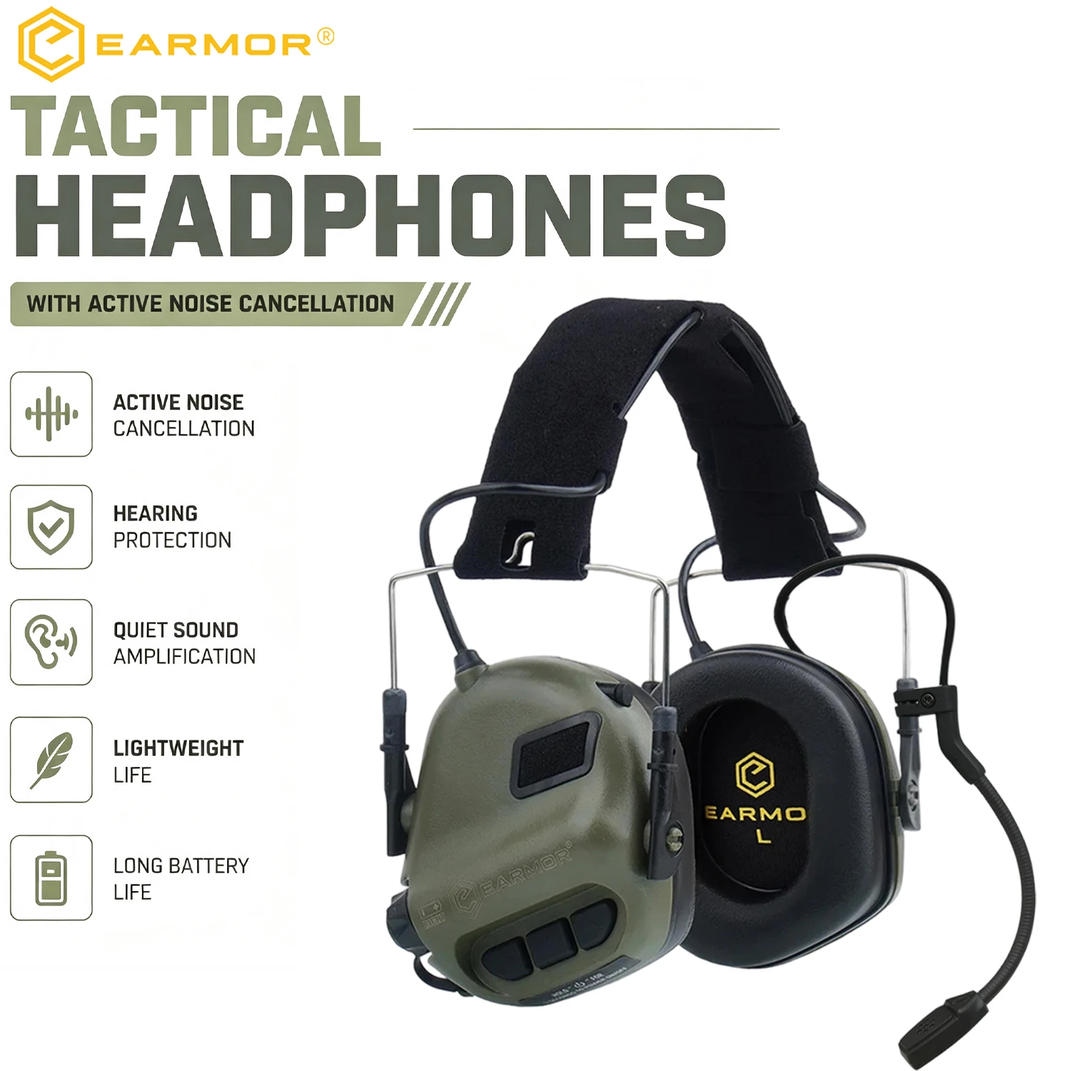 EARMOR M32SE Tactical Shooting Headset , Active Noise Canceling Earmuffs Noise Reduction Headphones for Hunting