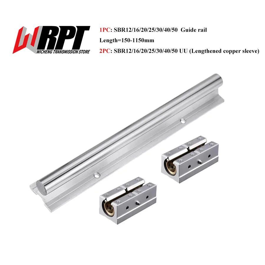 

Linear Guide 1PC SBR12 16 20 25 30 35 40 50 Length 150-1150mm 2PCS SBR12-50LUU Lengthened copper sleeve Slider CNC Printer Parts