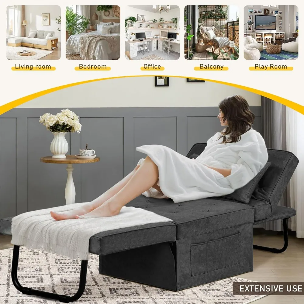 كرسي نوم عثماني قابل للتحويل مع مسند ظهر ووسادة قابلة للتعديل، سرير أريكة متعدد الوظائف لراحة مريحة وراحة #3