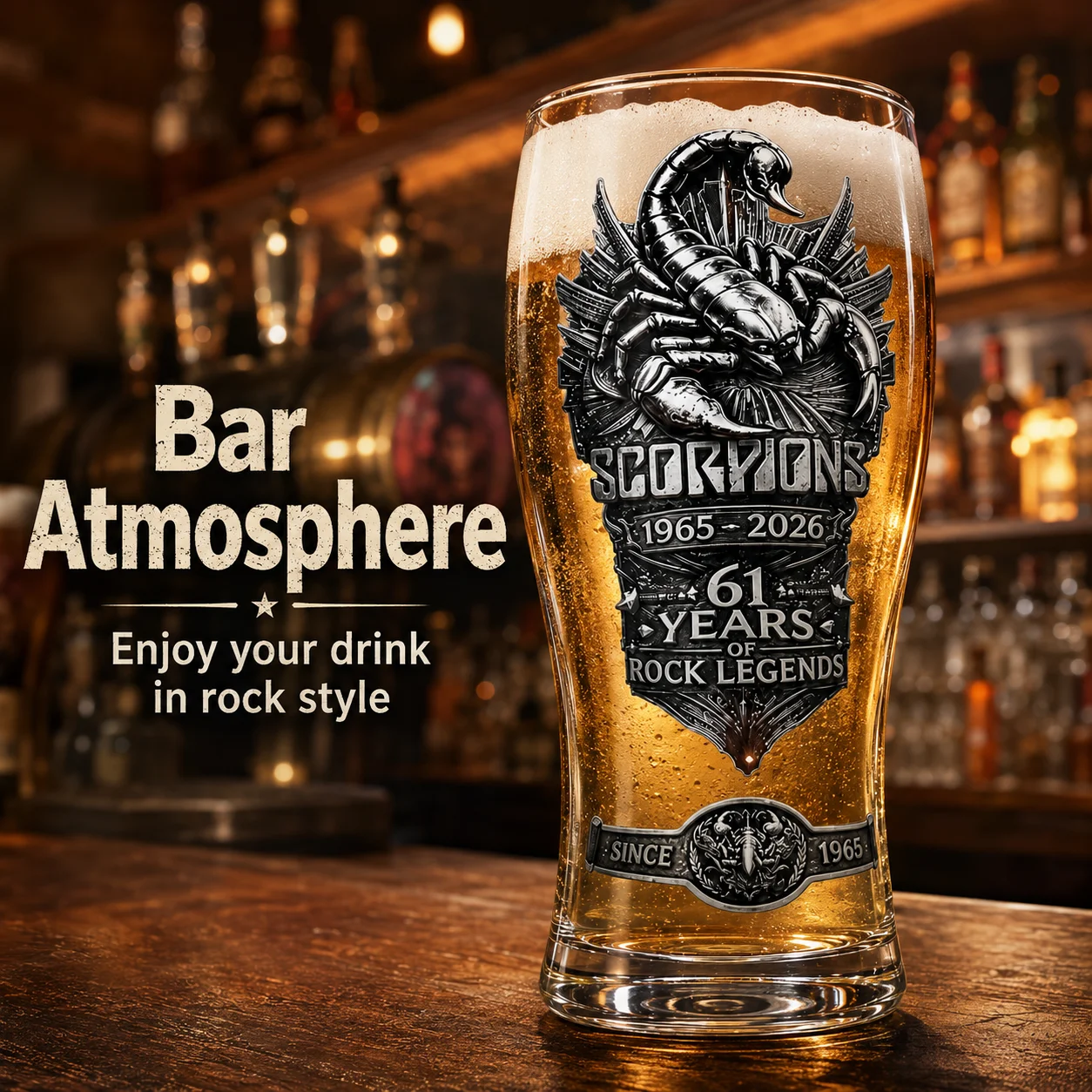 Scorpions Rock Band 61th Anniversary 1965-2026 Beer Mug Pint Glass for Rock Fans Collectible Barware