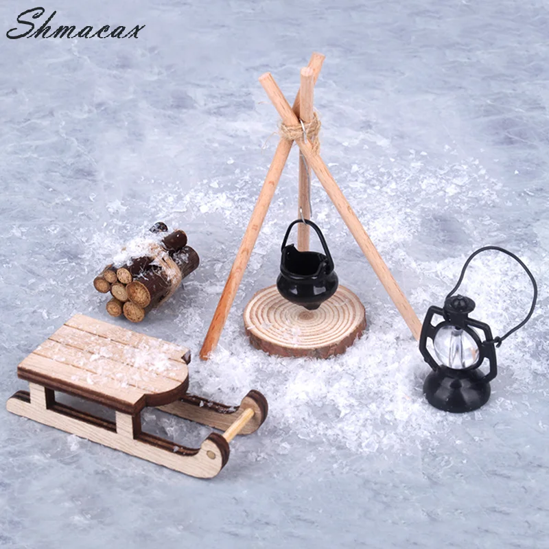 1:12 Dollhouse Sleigh Camping Set Dollhouse Christmas Sled Decoration Dolls House Snow Scene Accessories