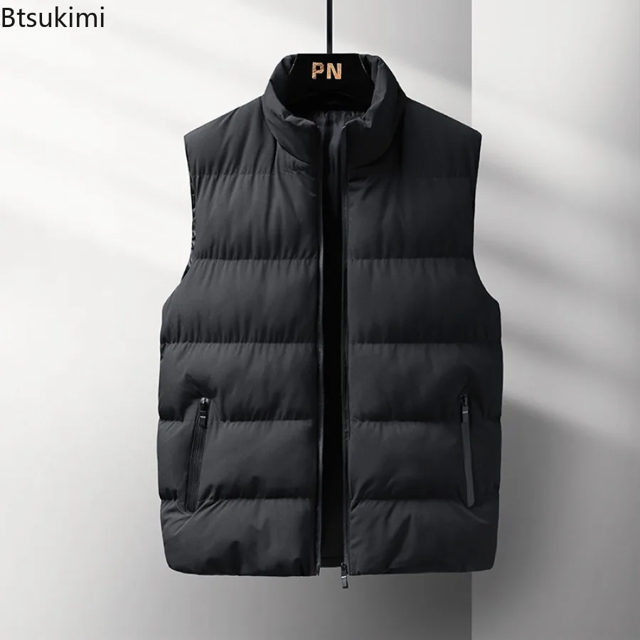 Autumn Winter New Men's Sleeveless Vest Jackets Fashion Stand Collar Zipper Warm Down Cotton Vest Light Thicken Casual Waistcoat