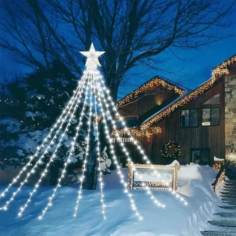 Guirxiété lumineuse cascade de Noël dégradée avec Topper Star, décorations d'arbre de Noël pour la maison, nouvel an, 2024, 2025