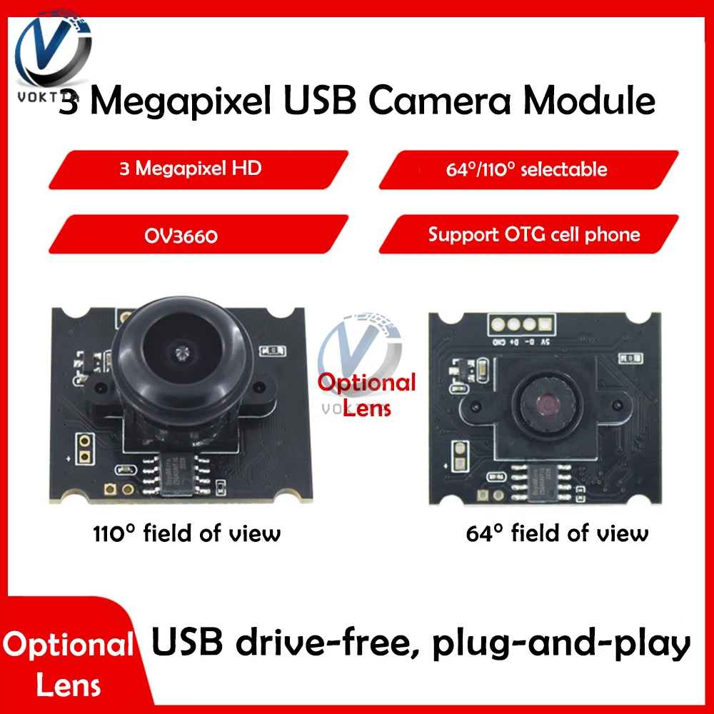 110/64 Degree USB Camera Module Ov3660 Chip Video Camera Module 3 Million High Definition Pixels Driver Free Camera Module