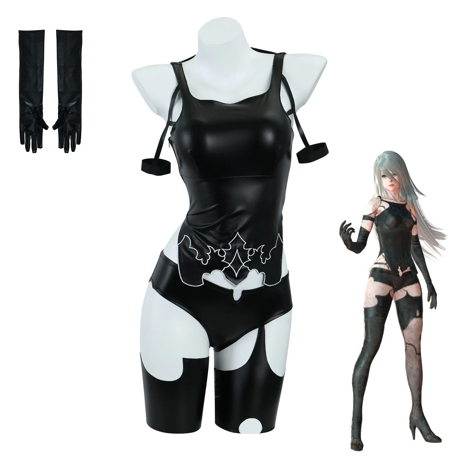 Game NieR:Automata A2 Cosplay Costume Wig Sexy Black Battle Suit For Women Girl Handsome Halloween Party A2 Role Play Outfit