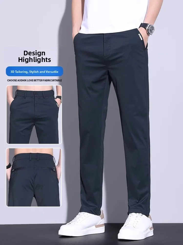 بنطلون فانكل الحريري الرقيق للأعمال والملابس غير الرسمية للرجال، موديل صيفي جديد، بنطلون بدلة مستقيم الساق بخصر متوسط وسحاب أ...