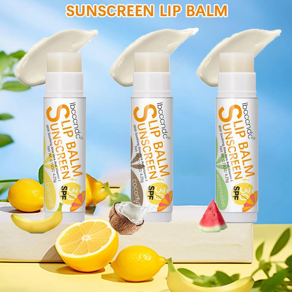 

1PC Sunscreen Lip Balm Colorless Lipstick SPF 30 UVA Protection Lips Moisturizer Watermelon Coconut Banana Flavor Sun Care