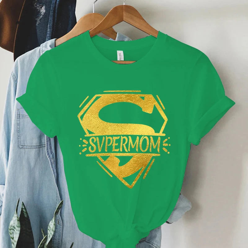 Women’s Graphic Aesthetic Golden Flash Printing Supermom Superwomen Casual Shirt Mother’s Day Gift Tees Y2k Fashion Sweatshirts