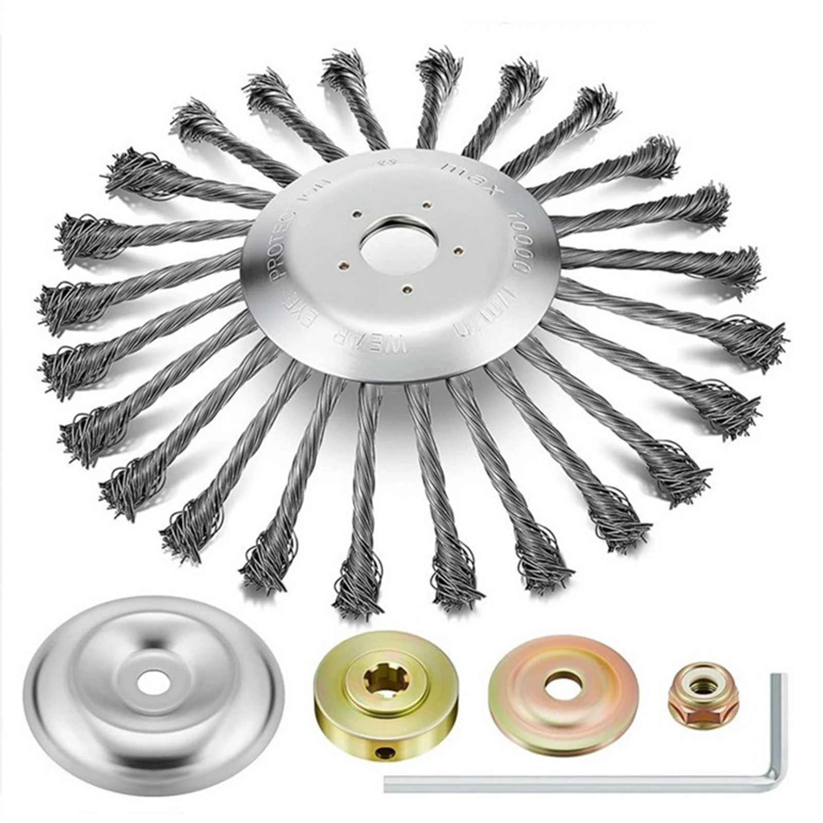 8 ''/10'' 스틸 와이어 휠 잔디 트리머 헤드 가정용 가솔린 Brushcutter 제거 녹 및 이끼 용 정원 제초 브러시 교체