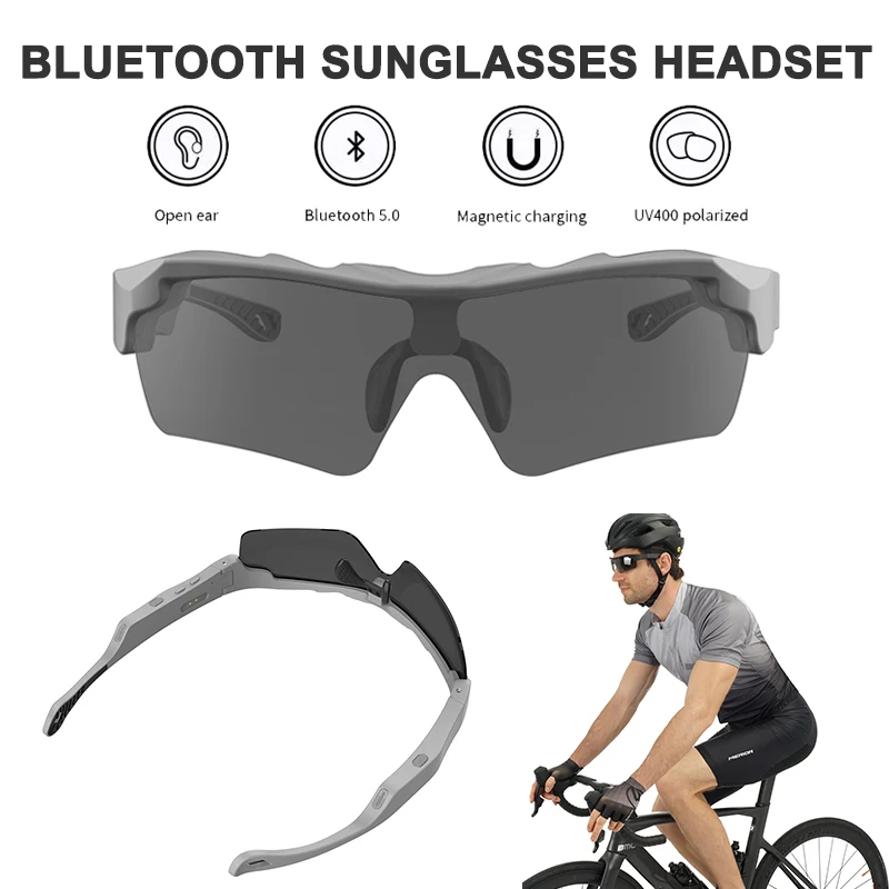 Intelligente Bluetooth Bril Draadloze Hoofdtelefoon Bluetooth Zonnebril Fietsen Headset Bellen Muziek Anti-Blauwe Bril Grijs