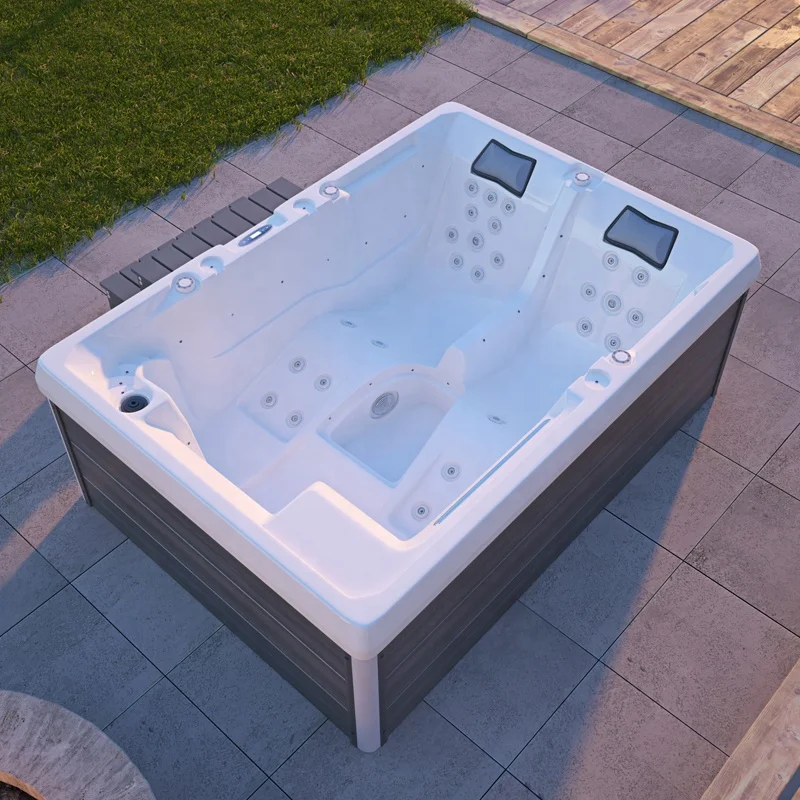 New Massage Waterfall Outdoor Spa Swim Pool square Hot Tub with LED Factory Price Jacuzzier Function 3 Persons