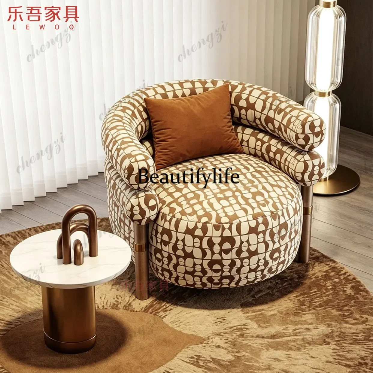 D8000   Wabi Sandy Wind Solid Wood Sofa Chair Small Unit Designer Premium Household Leisure Chair Villa Hotel Negotiation Chair