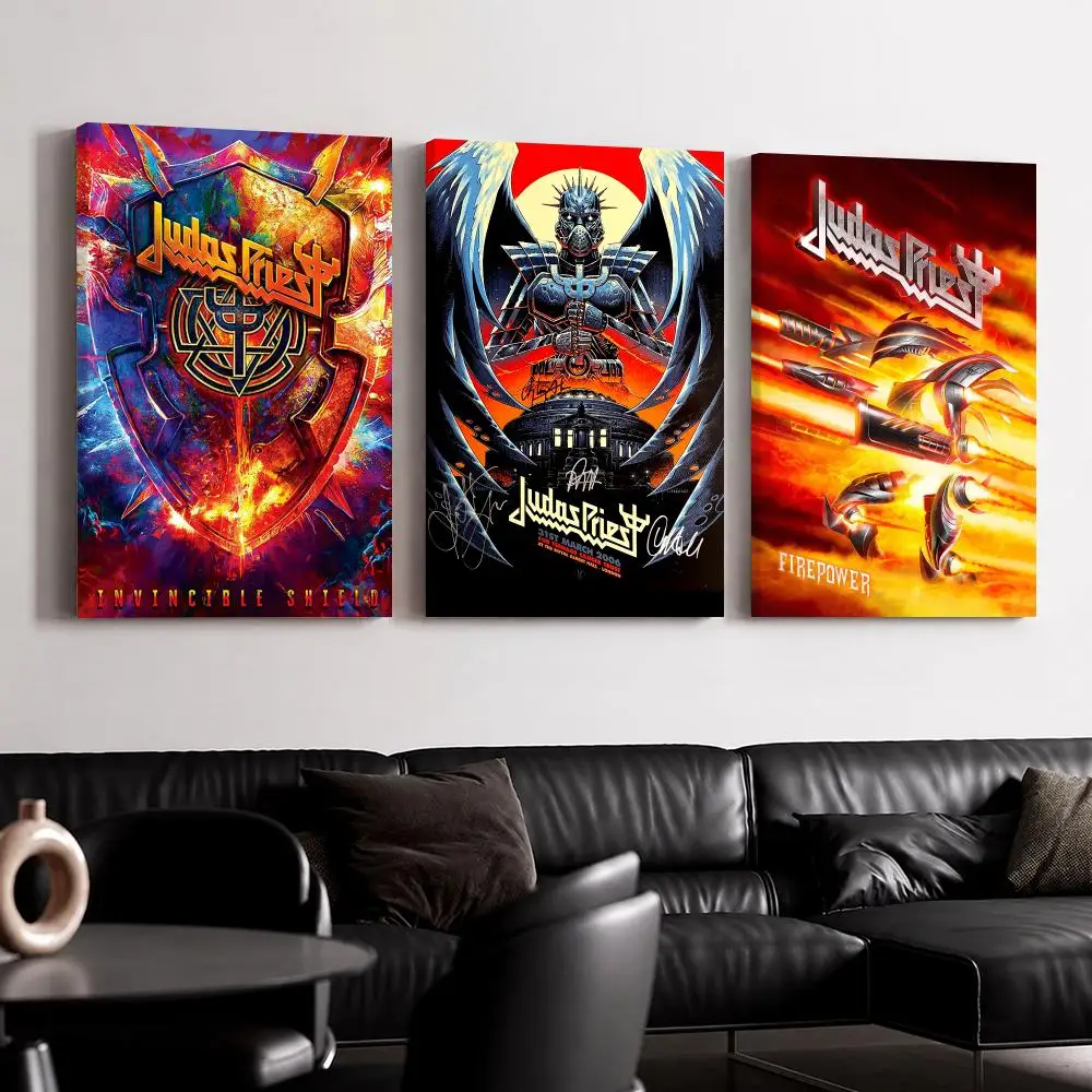 Band Album J-Judas P-Priest Framed Wall Painting Canvas Poster Ready to Hang Wall Art for Bedroom Living Room Home Decor Gift