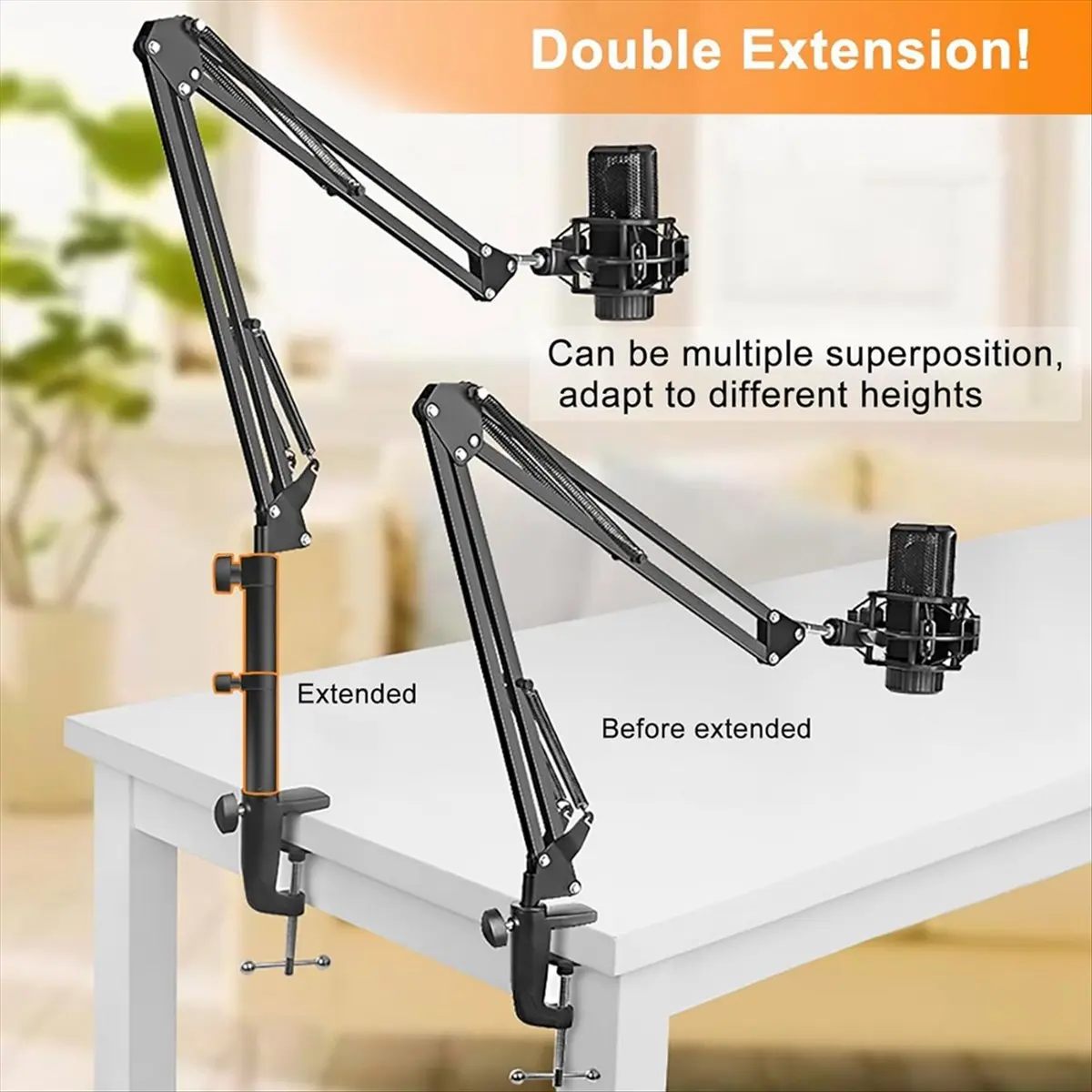 A50U Microphone Boom Arm Extension Tube, Mic Stand Extension Riser for Microphone Suspension Boom Scissor Arm Stand Holder
