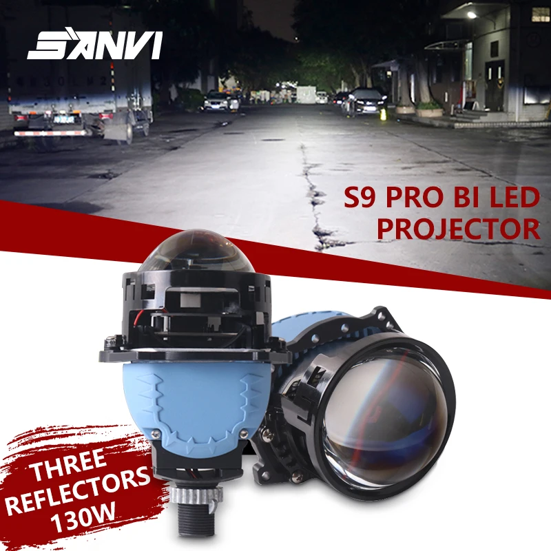 

Sanvi Car A5S Bi-Led Lens LED Projector Headlight 3.0 inch 12V 130W 5500K Hella 3R G5 Three Reflector Auto Lights Headlamp New