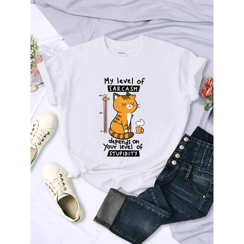 Women's T-Shirt Sarcastic T-Shirt Summer Level of Sarcasm Depends Level of Stupidity Graphic Aesthetic Clothes Anime Clothing