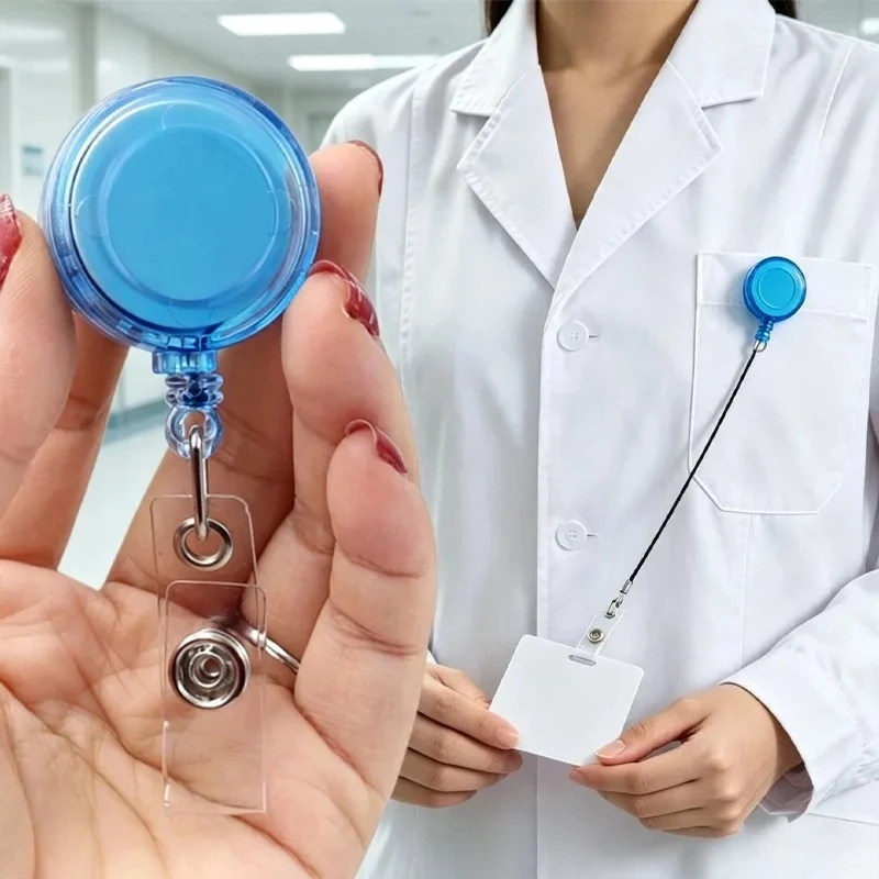 Stretchable Pull-tab 360° Rotating ID Card Hanger Badge Anti-theft Hanging Rope Extensible Buckle with Back Clip Office Keychain