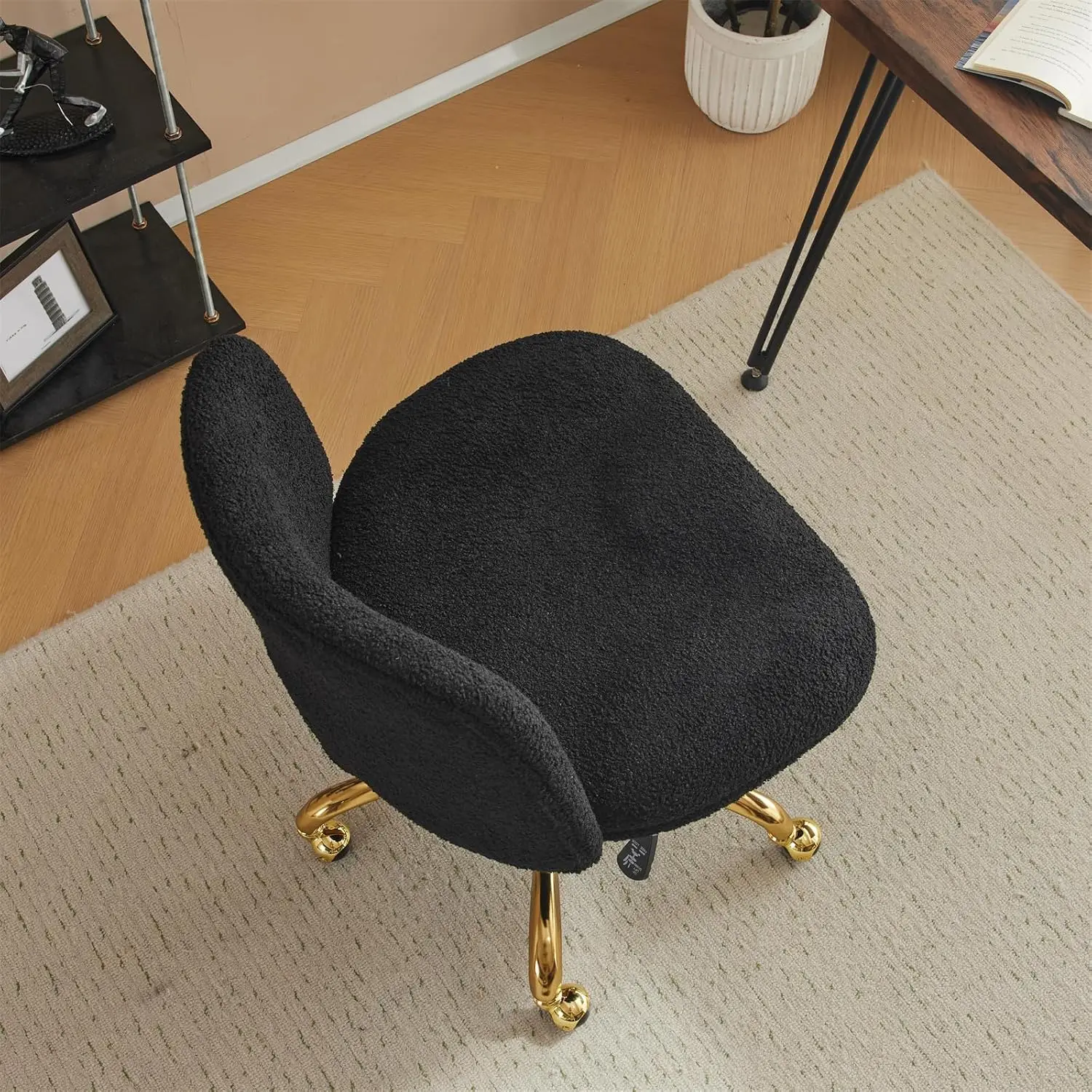 Wide Criss Cross Office Chair Ergonomic Desk with Pillow & Gold Base Dual-Use with/no Wheels Adjustable Swivel Vanity for Bedroo