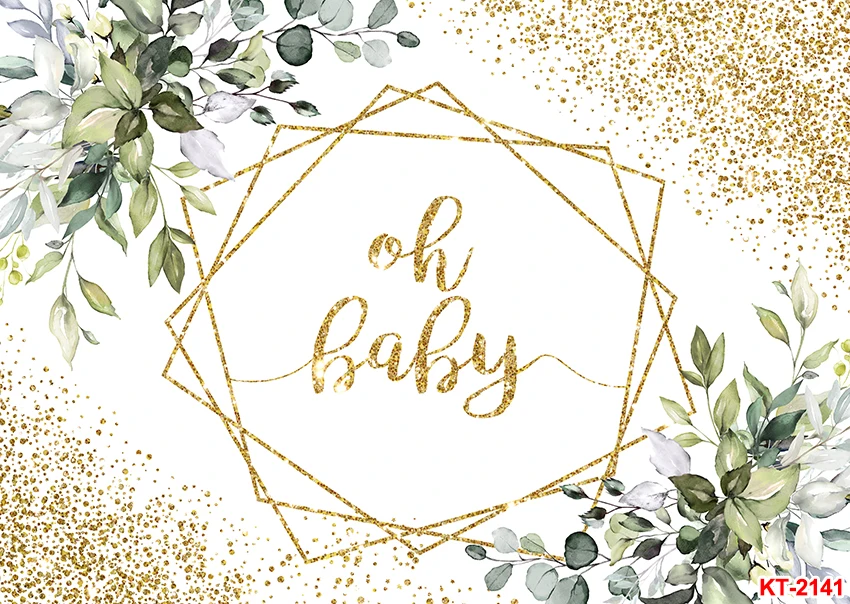 حكيم الأخضر استحمام الطفل خلفية محايدة الخضرة الأوكالبتوس الذهب أوه الطفل راية خلفية لصبي فتاة الجنس تكشف الطرف