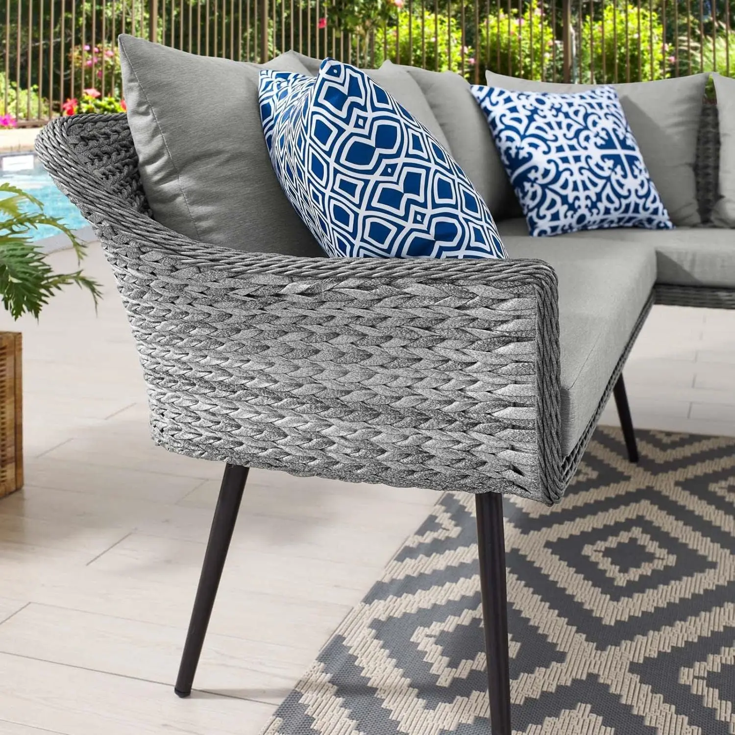 GRY-GRY-SET Streven Naar Buiten Terras Rieten Rotan Sectionele Sofa Set, Voor De Achtertuin, Tuin Of Bij Het Zwembad