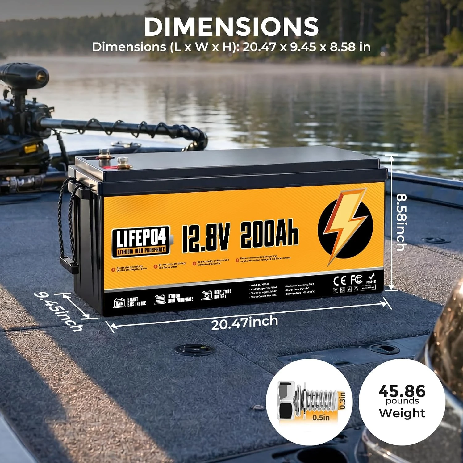 12V 200Ah LiFePO4 Lithium Battery With 200A BMS, 15000 Deep Cycles | Low Temp Protection, 2560Wh Energy,, Customized