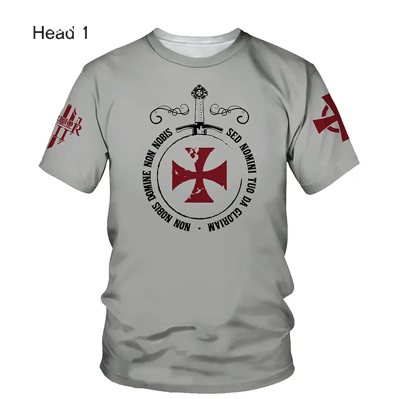 Crusader Knights Templar 3D Harajuku Print Handsome Retro Taste Fashion Personality Street Men\'s Round Neck Short Sleeve T-shirt