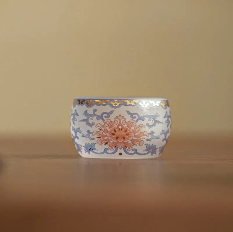 Glazed Blue White Interlocking Lotus Master Tea Cup Heat Resistant Kung Fu Tasting Single Cup Home Office Gift