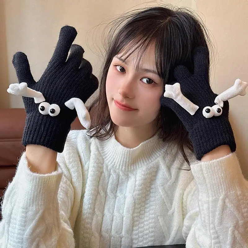 Couples Hand Holding Mittens 3D Doll Couple Gloves Winter Warm Couple Gloves Winter Warm Gloves Novelty Magnetic Hand Holding