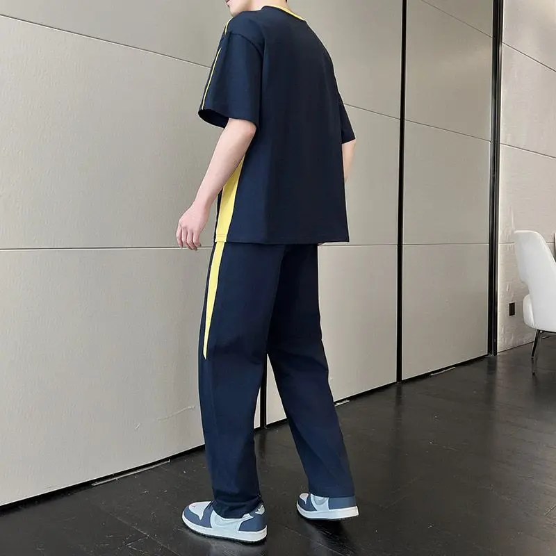 Teen Boys Summer Short Sleeve Long Pants 2 Piece Set Casual Loose Fit Tracksuit Running Sportswear Outfit