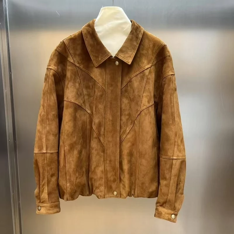 

Женские куртки из натуральной кожи, новинка 2025 года, модные детские замшевые пальто, повседневный свободный стиль