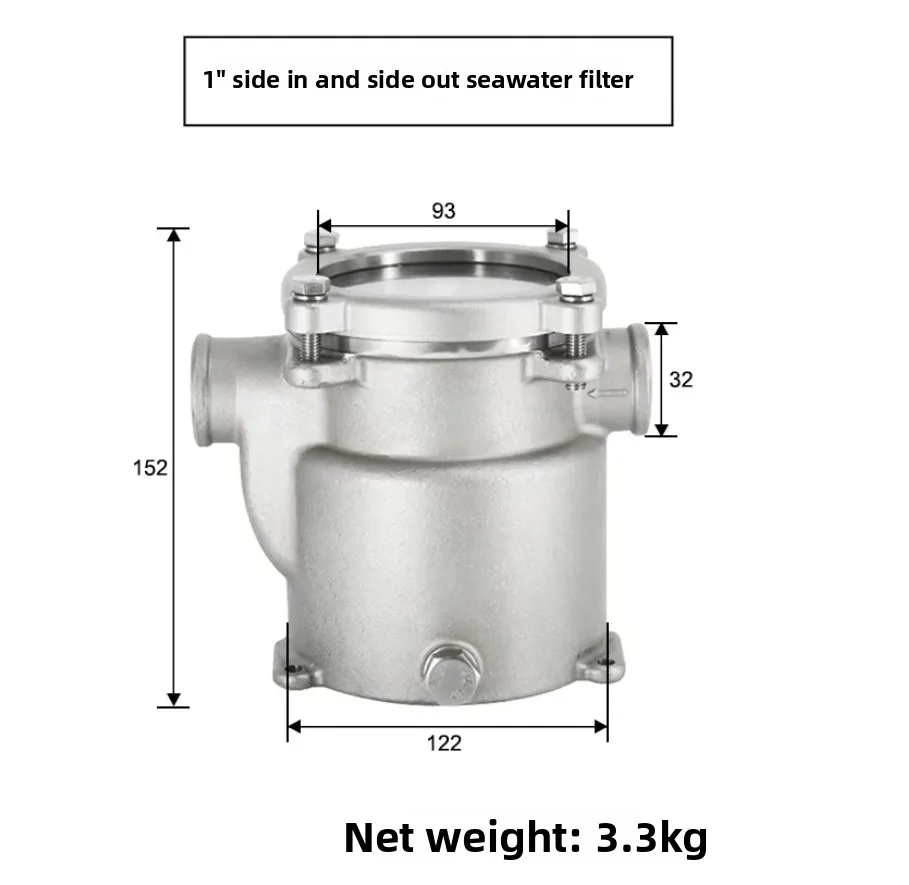 1-inch Marine Seawater Filter Engine Generator Set Air Conditioning Yacht 316 Stainless Steel Seawater Filter Marine Strainer