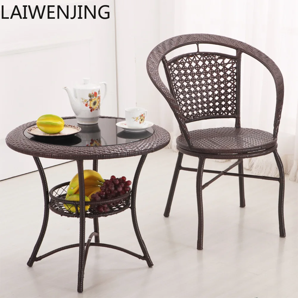 

MJY balcony backrest single household courtyard outdoor rattan small table and chairs three-piece set