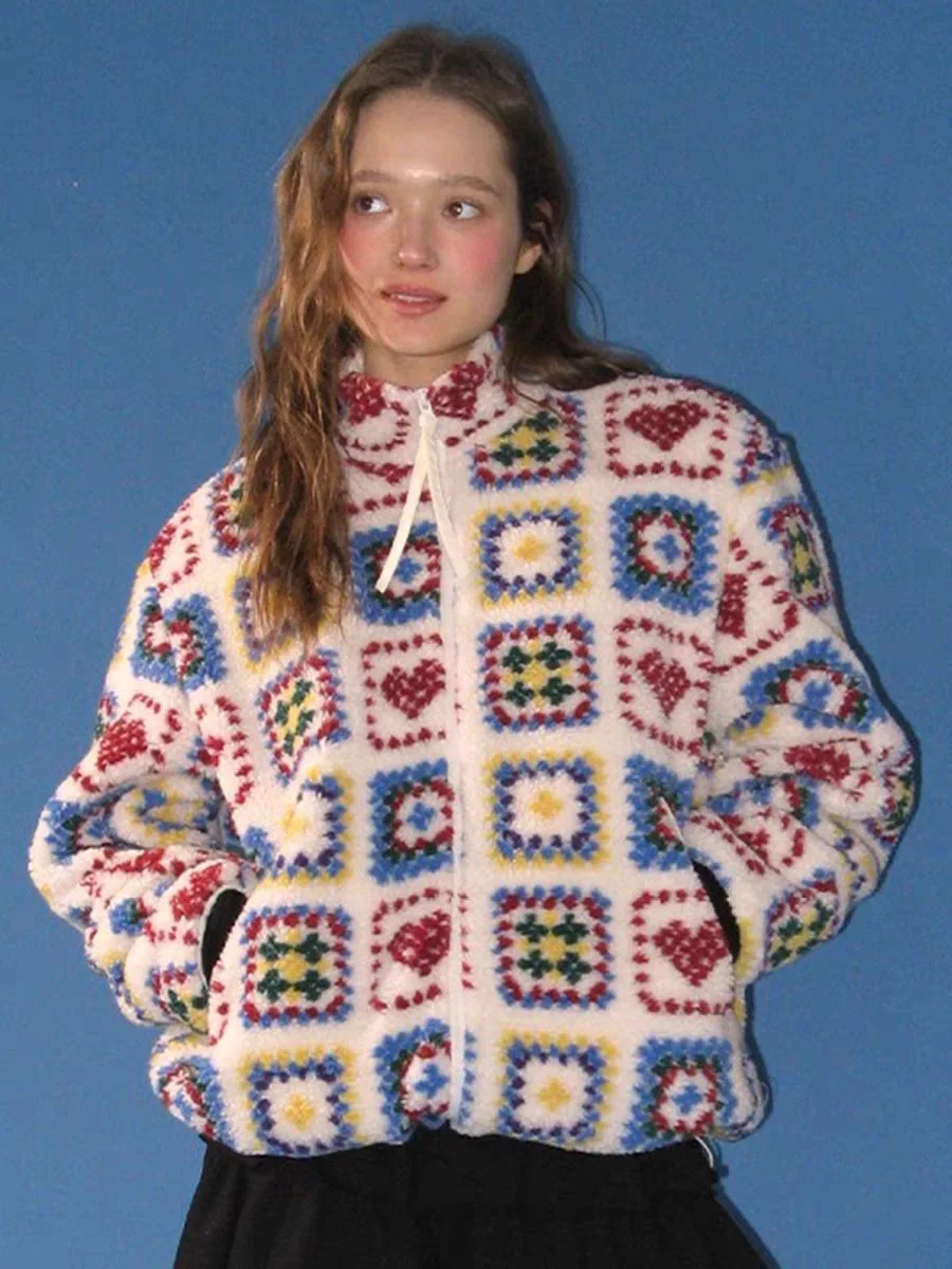 

Warmth And Sle: Dilei Reba Embroidered Lamb Fur Jaet Women's Loose Vintage Personalized Plu Vest Geometric Pattern