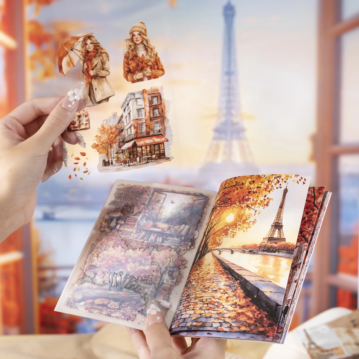 20pcs/1lot Kawaii Scrapbook Stickers Autumn in Paris Junk Journal Gold Planner Stationery Sticker Planner Decorative