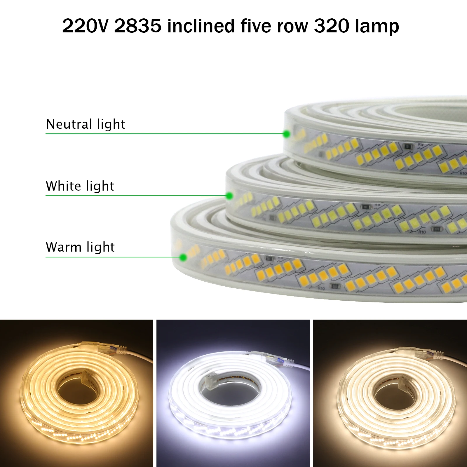 LED Strip Lights 220V SMD 2835 320Leds/m Flexible Outdoor Lamp Waterproof LED Tape With EU/UK Power Plug 3000K 4000K 6000K