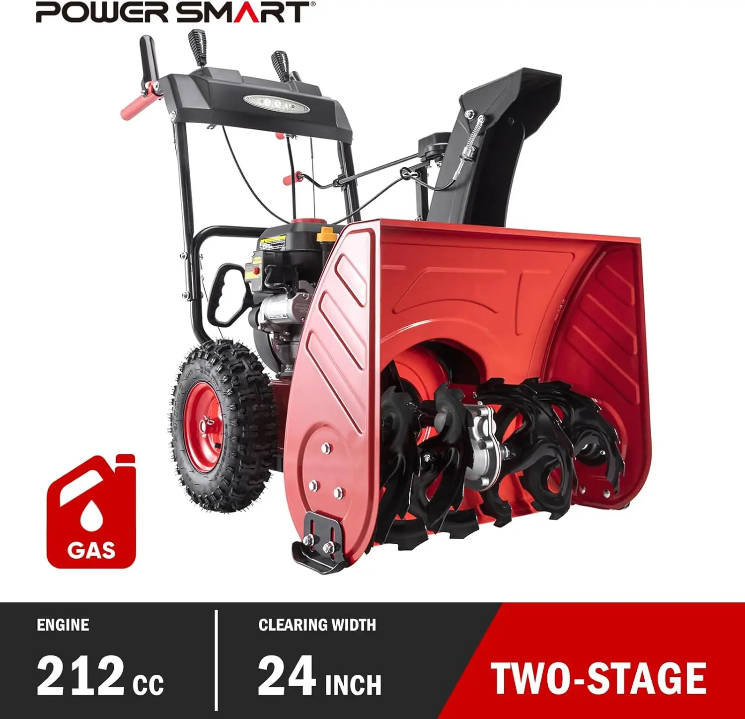 Snow Blower Gas Powered 24 Inch Self-Propelled 2-Stage 212Cc Engine With Electric Start, Led Headlight