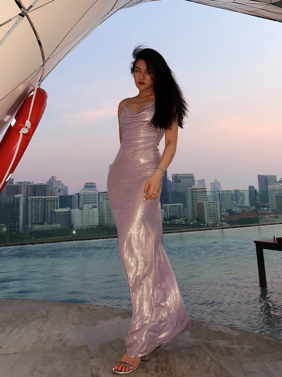 

HOLIVIBE Mermaid Purple Polarized Off-oulder Slim Fit Long Beach Vaion Strap Dr Summer l Waist Gored Skirt