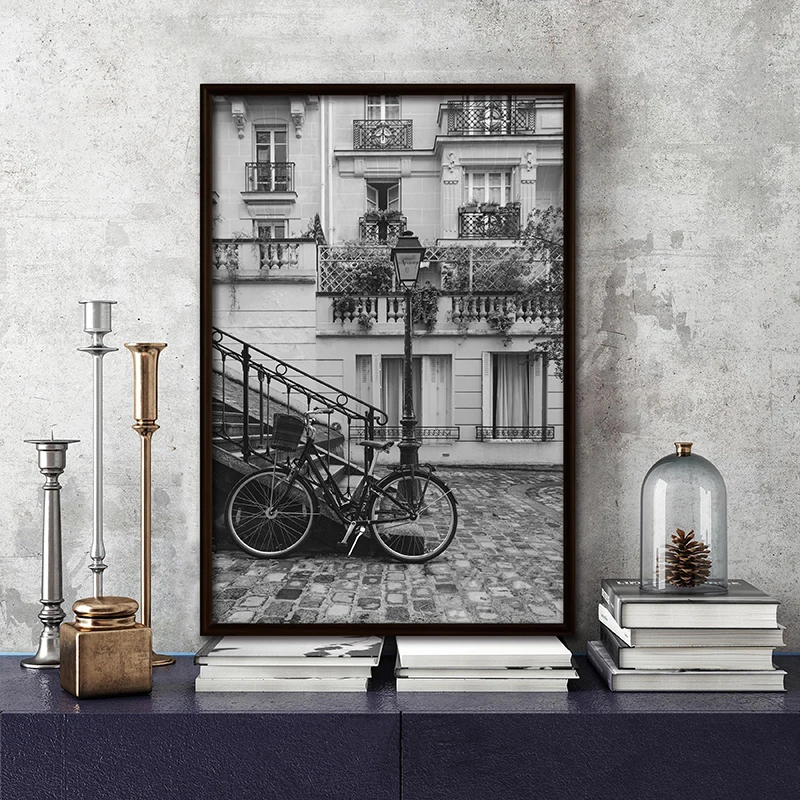 أزياء مدينة باريس قماش اللوحة الشمال الملصقات جدار الفن يطبع أبيض وأسود صور لغرفة المعيشة ديكور المنزل