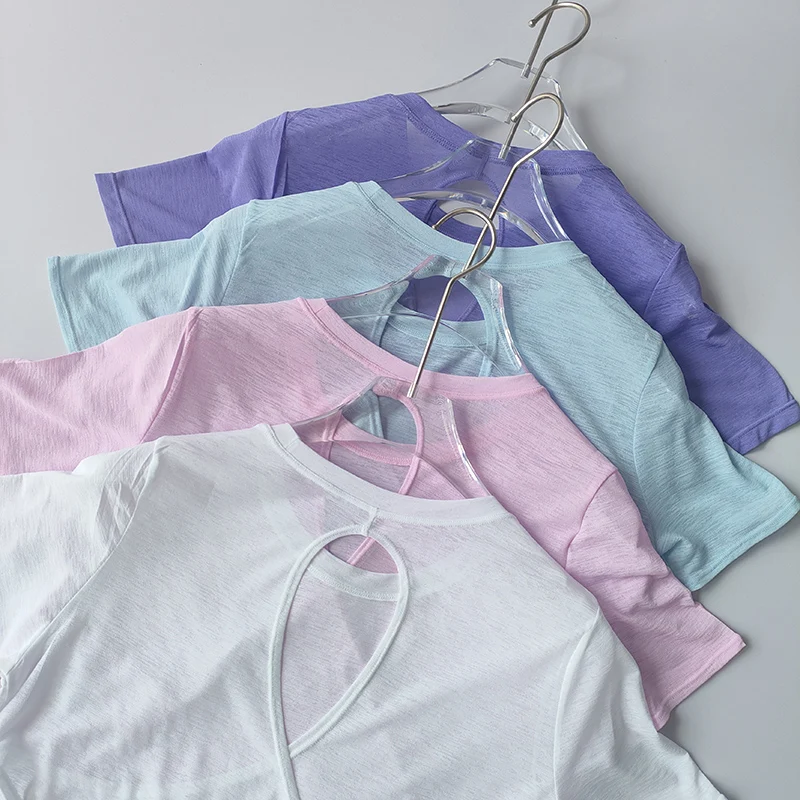Yoga Clothes Women's Blouse Short-sleeved Hollow Cross Thin Mesh Beautiful Back Outside Shirts Slim Fitness Sports Top Clothing image 2