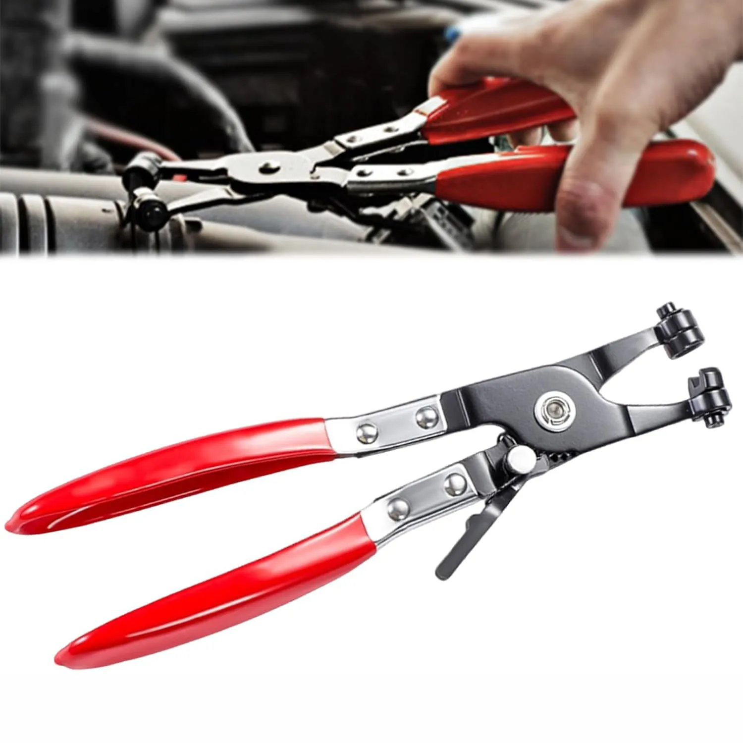 Swivel Jaw Hose Clamp Pliers, Flat Band & Ring Hose Clamp Removal Tool for Auto & Motorcycle Repair