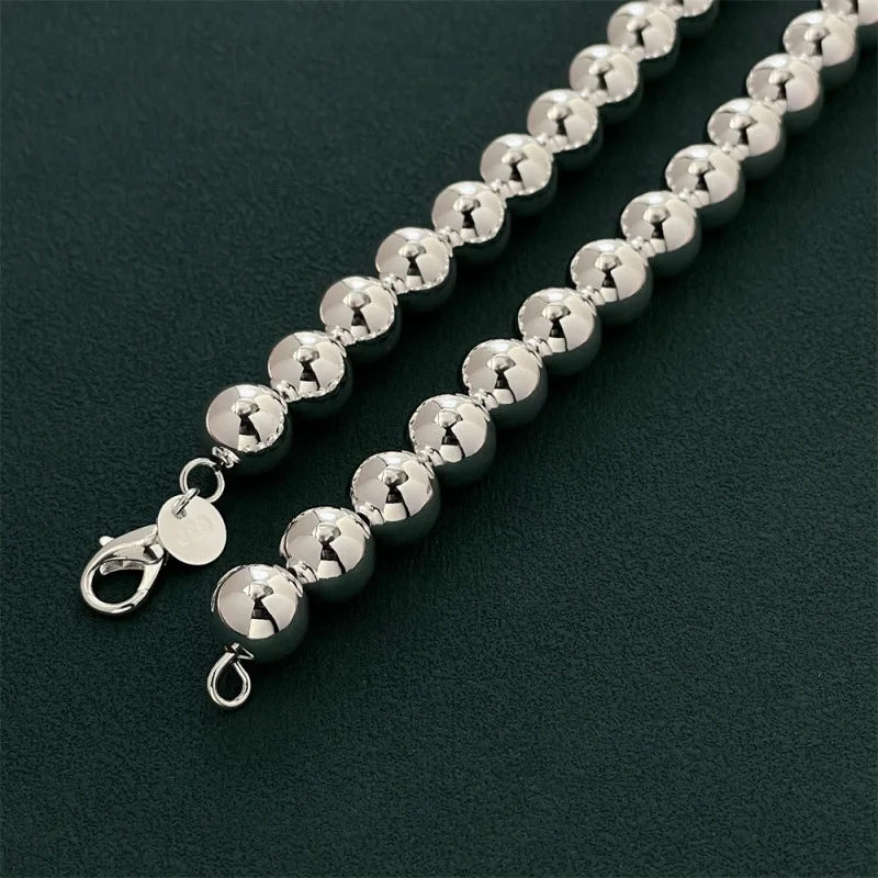 925 الاسترليني قلادة فضية 10 مللي متر البوذية الخرز قلادة المرأة موضة قلادة بسيطة حفلة عيد ميلاد مجوهرات الزفاف هدية