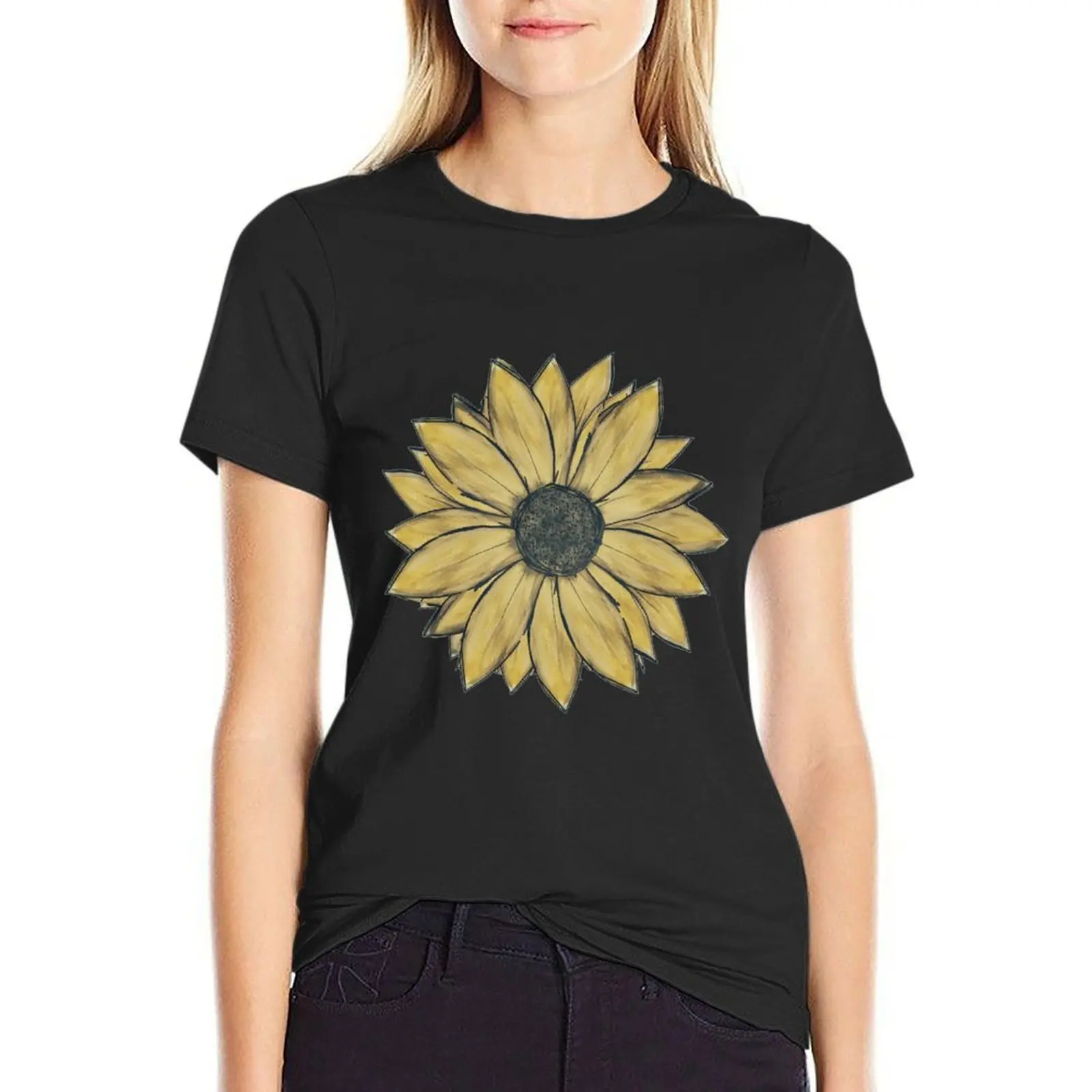 Painted Sunflower Watercolor Artwork T-Shirt heavyweights funny shirts graphic tees animal print new edition t shirts for Women