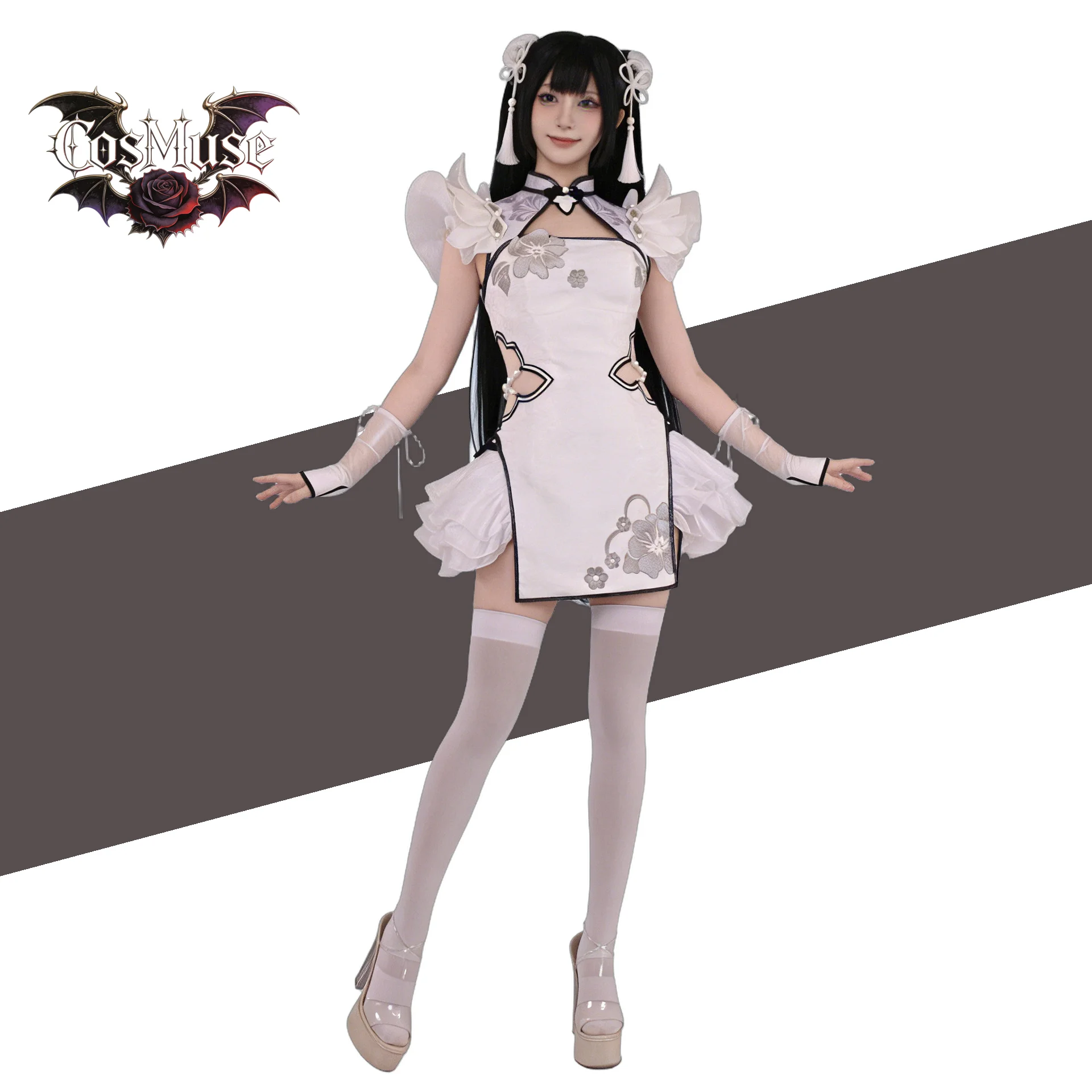 

Game Naraka: point Cosplay Costume Anime Yin Ziping Role Playing Outfit Fashion Black White Cheongsam Dress for Women