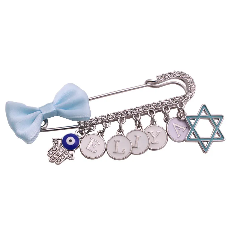 ZKD custom english name brooch Jewish Hebrew blue baby pin