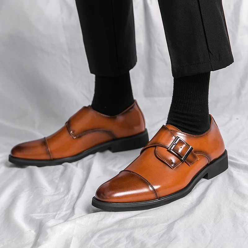 Zapatos de cuero casuales de punta para hombre, novedad de otoño, tallas grandes, calzado casual de negocios para hombre,